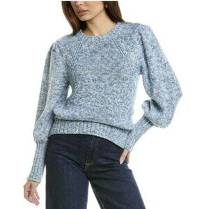 Elie Tahari Blue Marled Puff-Sleeve Crewneck Sweater